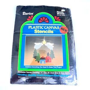 Darice Vintage Christmas House Wreath Kit No. 2306 Plastic Canvas Vintage New